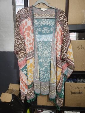 Umgee Multicolor Paisley & Floral Kimono - Teal, Coral, Yellow